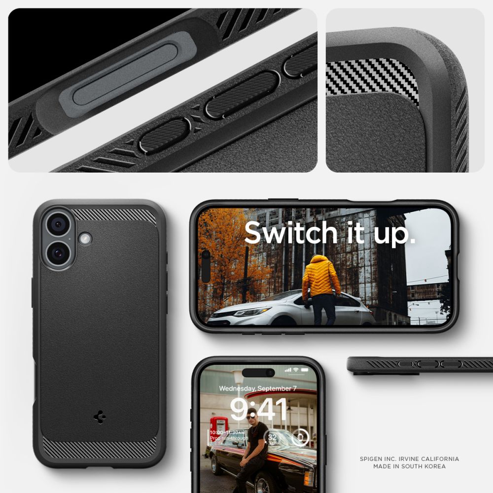 Калъф Spigen Rugged Armor - iPhone 16 - Черен