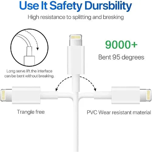 Кабел за данни и бързо зреждане– USB-A (12W/2.4А) → Lightning (3m.)–Бяло
