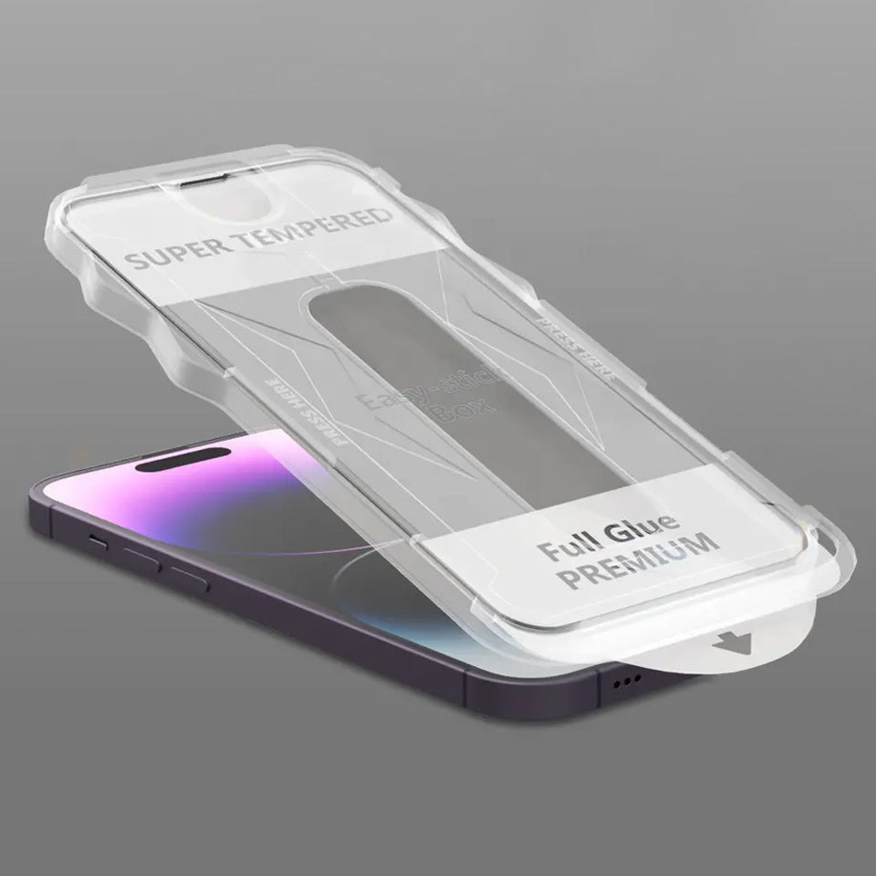 Закален Стъклен протектор – Full Glue Easy Stick Box – iPhone 13/13 Pro/14 – Черен