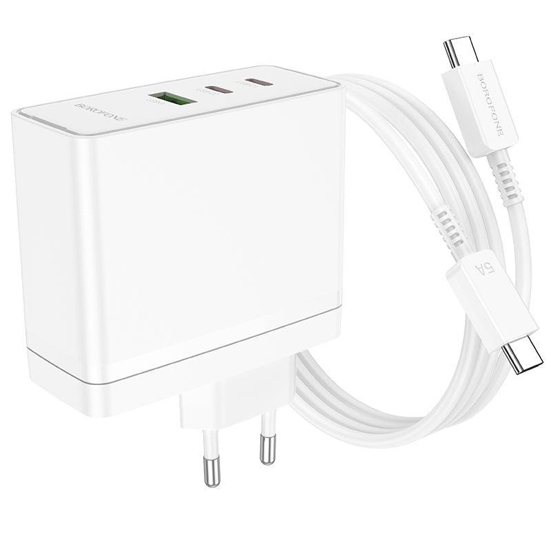 Borofone – Заряден адаптер – BN11 Imperial USB + 2xType-C QC 3.0 PD 100W – Кабел Type-C към Type-C – Бял