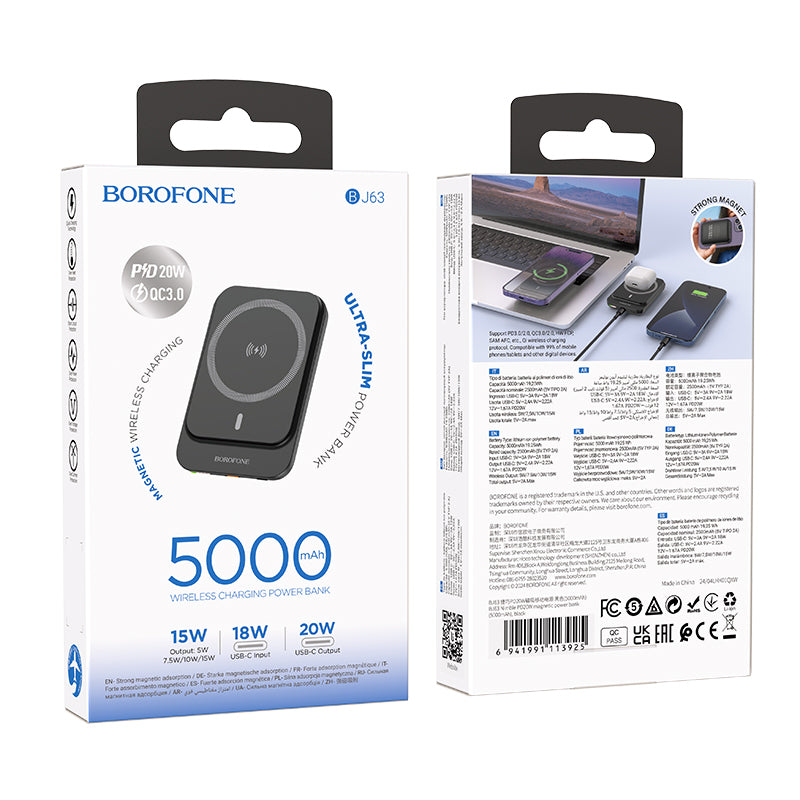 Borofone – Power Bank – 5000Mah – Bj63 Nimble Type-C Pd 20W – Индукционно – Черен