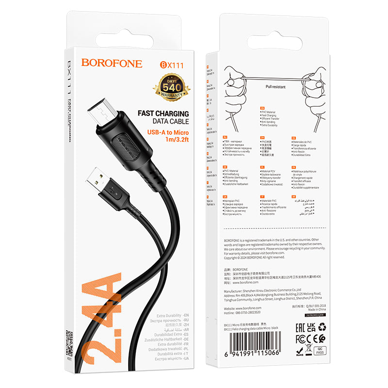 Borofone – Кабел Bx111 Feliz Usb → Micro Usb 2,4A 1m. – Черен