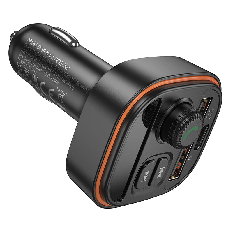Borofone – Bluetooth FM Автомобилен трансмитер – Bc59 Heroic – Mp3–Bluetooth –2XUsb + Type-C – Черен