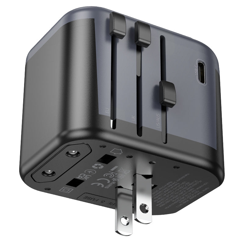 Blavec – Заряден адаптер – универсален – Bac12 2Xusb + Type-C –USA, UK, EU, AU– Черен