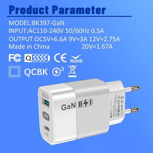 Techsuit - Wall Charger (CHPD131) - GaN, USB, Type-C, Fast Charge, 65W - White