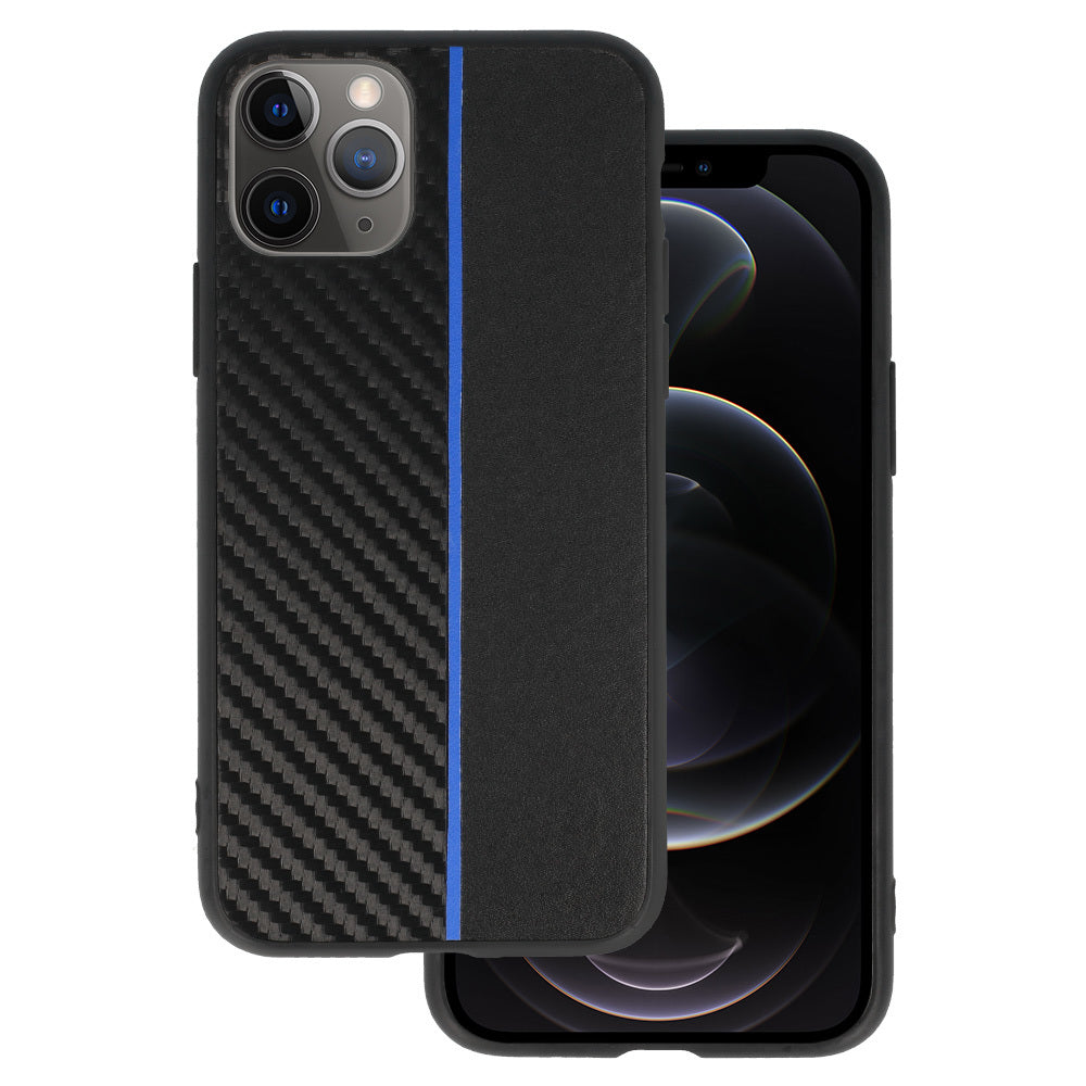 Tel Protect Carbon Калъф–iPhone 11 Pro Черен With Син–Stripe