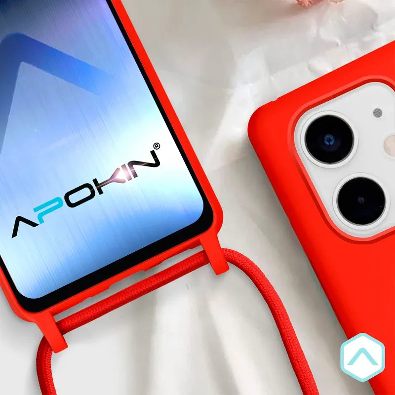Силиконов калъф с връзка–iPhone 15 –Червено