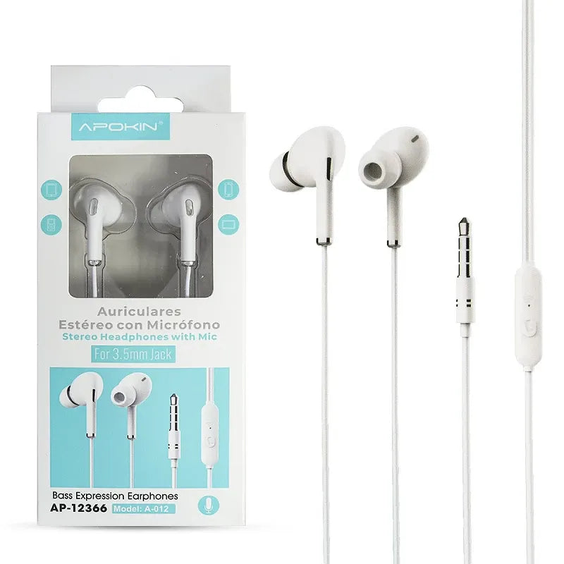 Слушалки с микрофон APOKIN A012/013 –jack 3.5mm– Бяло