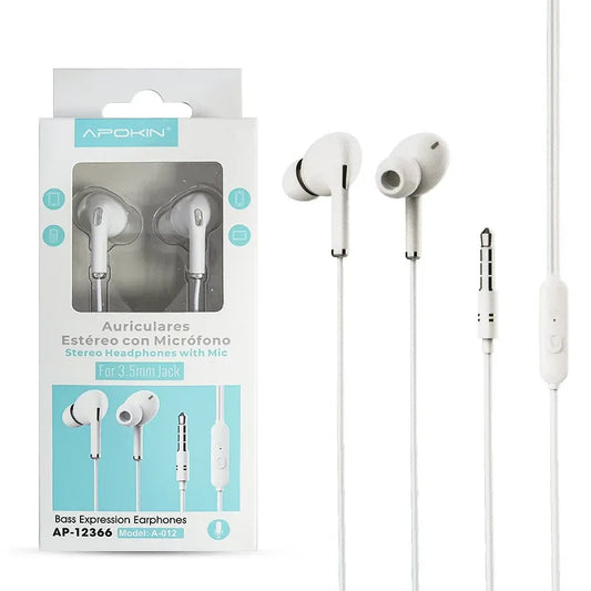 Слушалки с микрофон APOKIN A012/013 –jack 3.5mm– Бяло