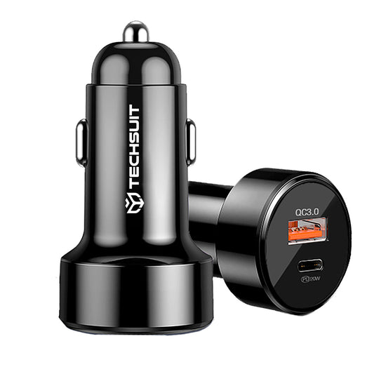 Techsuit - Car Charger Premium (CAPD028) - USB-A, QC 3.0, USB-C, 38W - Черно