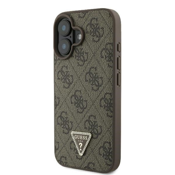 Калъф Guess Leather Metal Logo Strass Crossbody - iPhone 16 - Кафяв