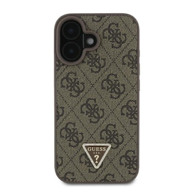 Калъф Guess Leather Metal Logo Strass Crossbody - iPhone 16 - Кафяв