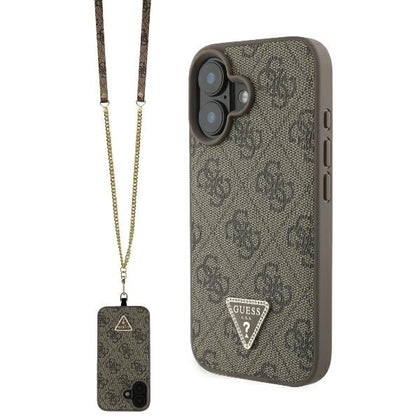 Калъф Guess Leather Metal Logo Strass Crossbody - iPhone 16 - Кафяв