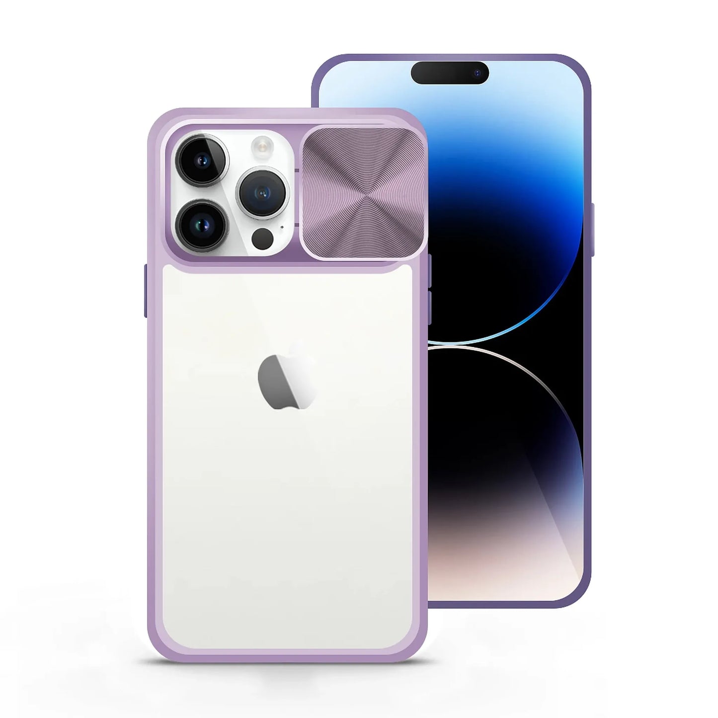 Премиум твърд калъф – IPhone – защита на камерата – прозрачен с  лилав цвят – идеален за всеки ден