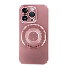 Метализиран силиконов калъф ринг съпорт–iPhone 14 Pro Max–Розов