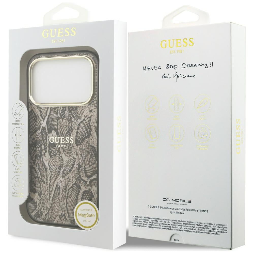 Калъф Guess Python Pattern - MagSafe - iPhone 17 Pro - Кафяв