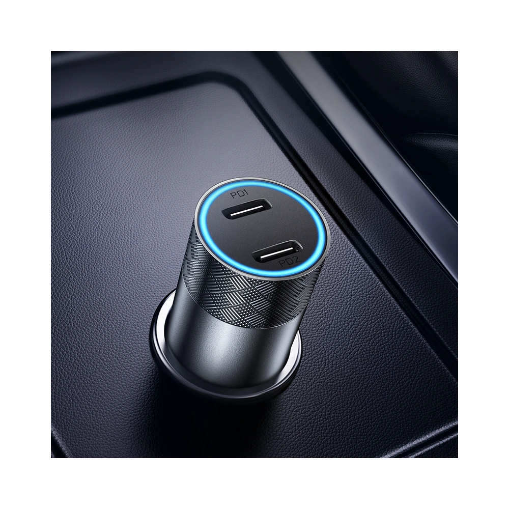 JoyRoom - Car Charger (JR-CL13) - 2x Type-C, LED Light, Fast Charging, 50W - Gray