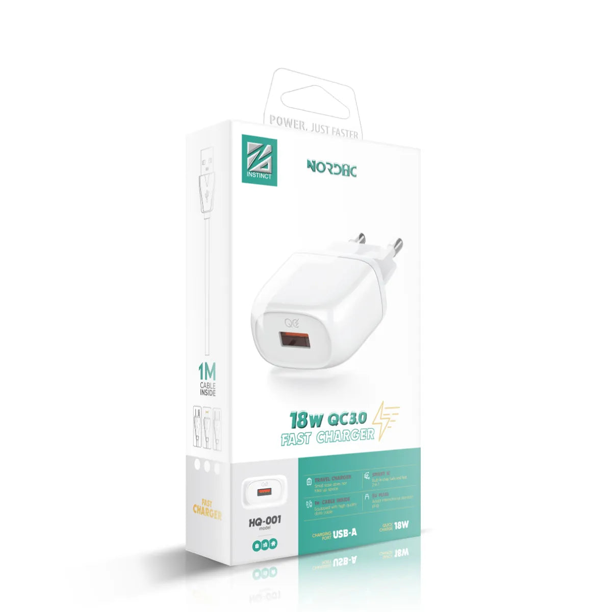 NORDIC 220V 18W, 1A + cable  A-L –Бяло  - HQ-001
