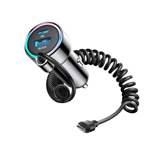JoyRoom - Зарядно за кола–3x USB, Type-C, RGB Lights, Fast Charging, 60W, с кабел Type-C 1.6m–Черно