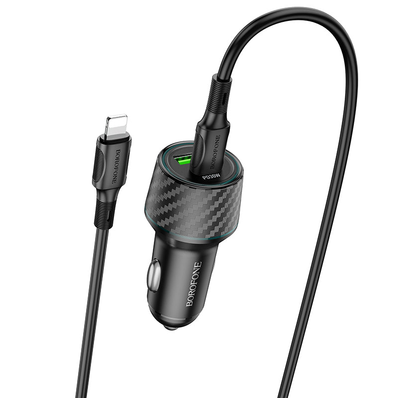 Borofone – Зарядно Авто BZ21 Brilliant USB + Type-C QC 3.0 PD 48W – Кабел Type-C na Lightning – Черен