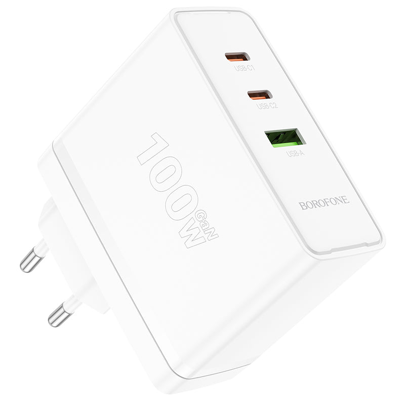 Borofone – Заряден адаптер –  BN11 Imperial USB + 2xType-C QC 3.0 PD 100W – Бял