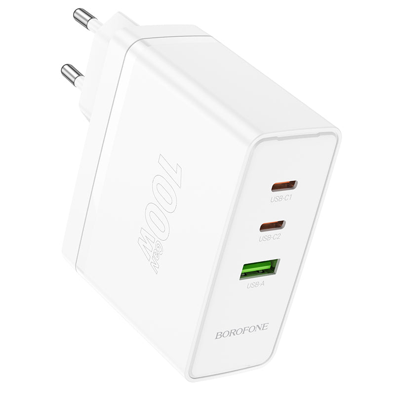 Borofone – Заряден адаптер –  BN11 Imperial USB + 2xType-C QC 3.0 PD 100W – Бял