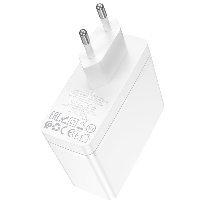 Borofone – Заряден адаптер –  BN11 Imperial USB + 2xType-C QC 3.0 PD 100W – Бял
