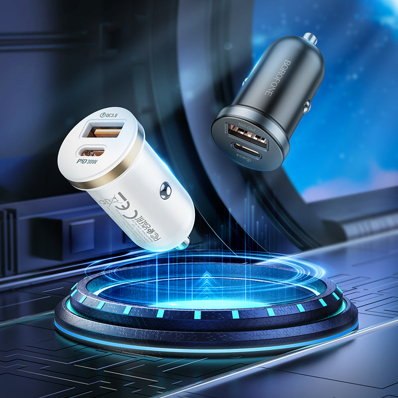 Borofone – Зарядно Авто BZ22 Scenery USB + Type-C QC 3.0 PD 30W – Черен