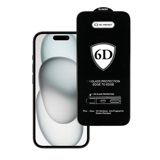 Закален Стъклен протектор – Tel Protect Full Glue 6D – iPhone 15 – Черен