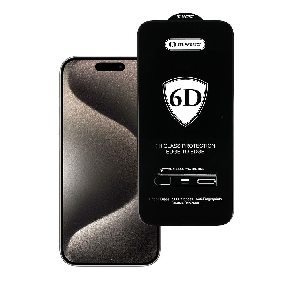 Закален Стъклен протектор – Full Glue 6D – iPhone 15 PRO – Черен