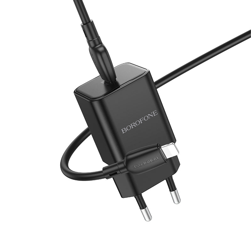 Borofone – Заряден адаптер –BN13 Safety GaN Type-C PD 30W – Кабел Type-C към Lightning – Черен