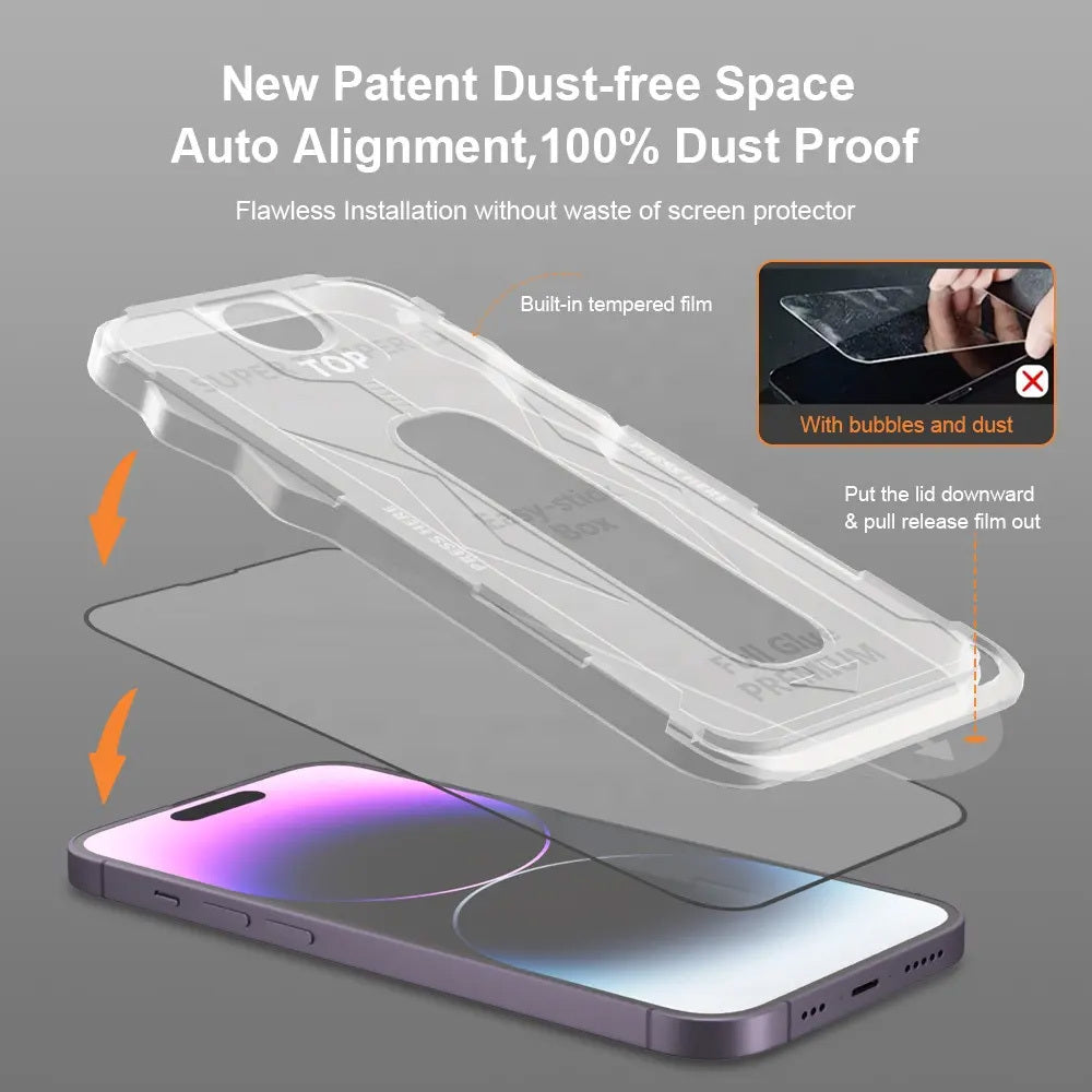 Закален Стъклен протектор – Full Glue Easy Stick Box – iPhone 15 – Черен