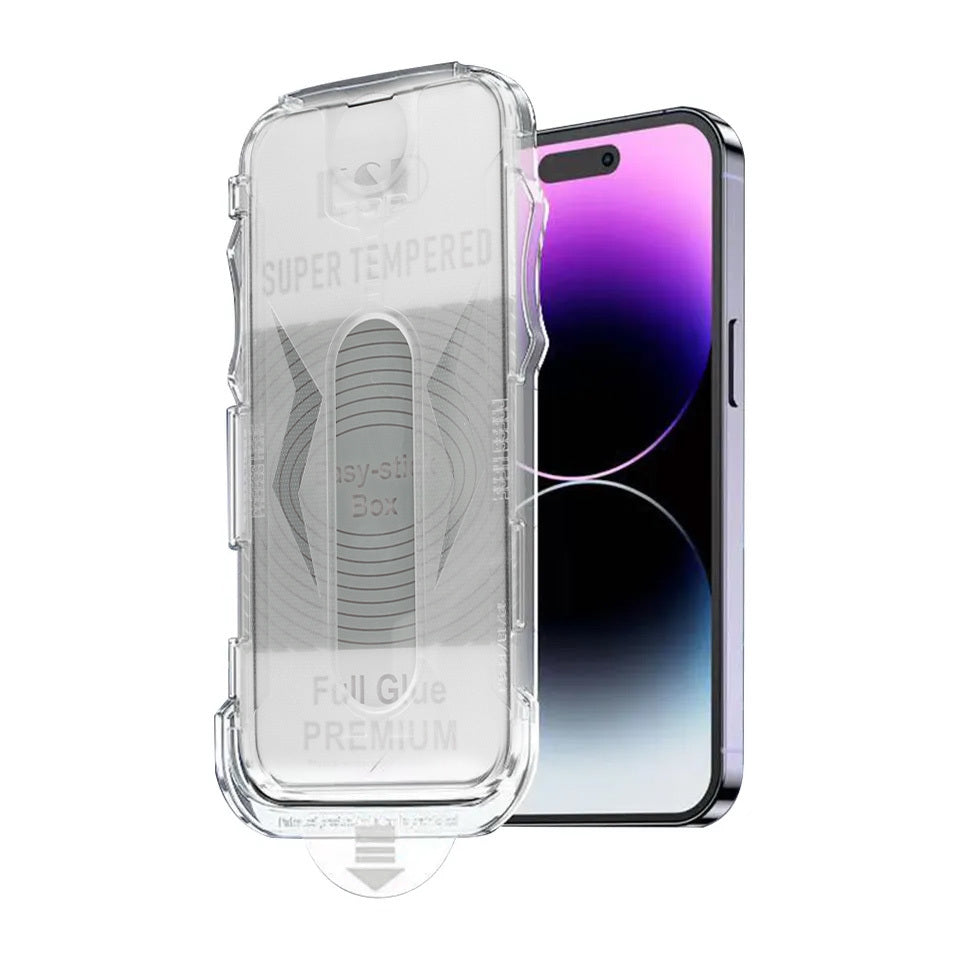 Закален Стъклен протектор – Full Glue Easy Stick Box – iPhone 15 Pro – Черен