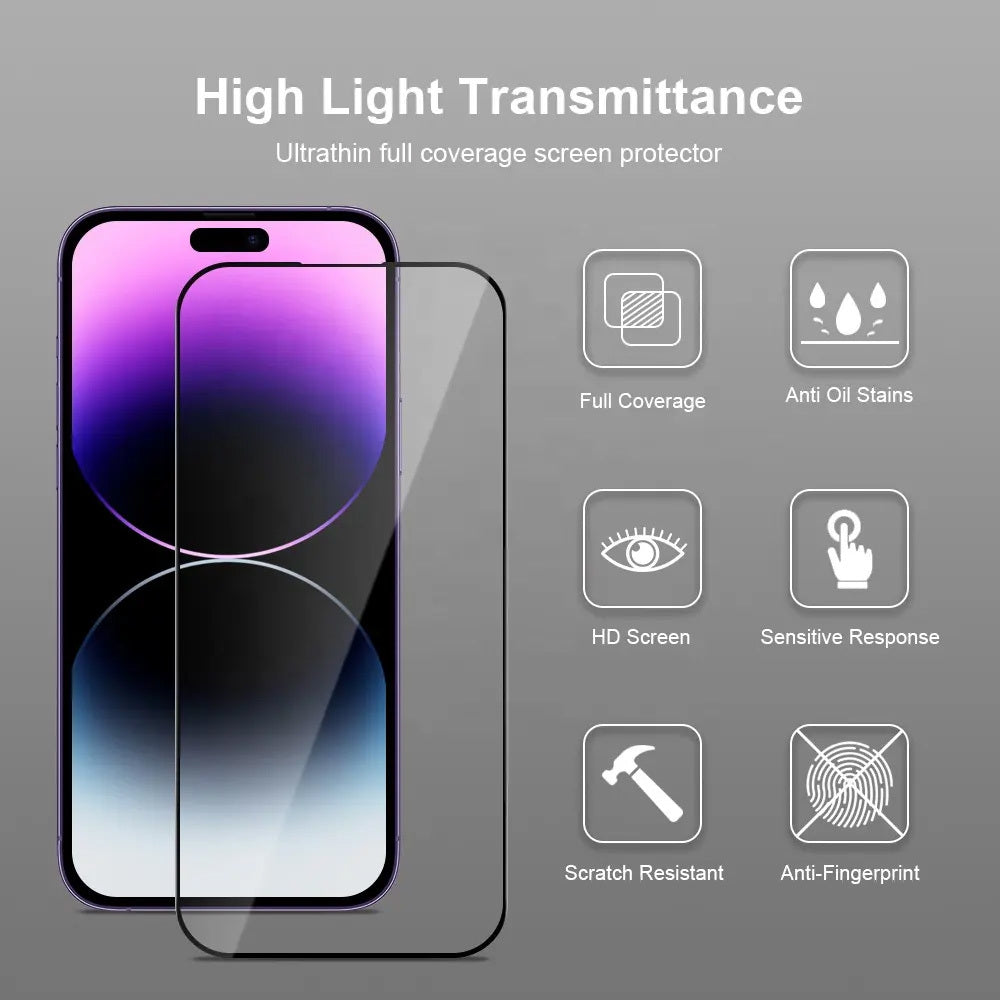 Закален Стъклен протектор – Full Glue Easy Stick Box – iPhone 15 Pro Max – Черен