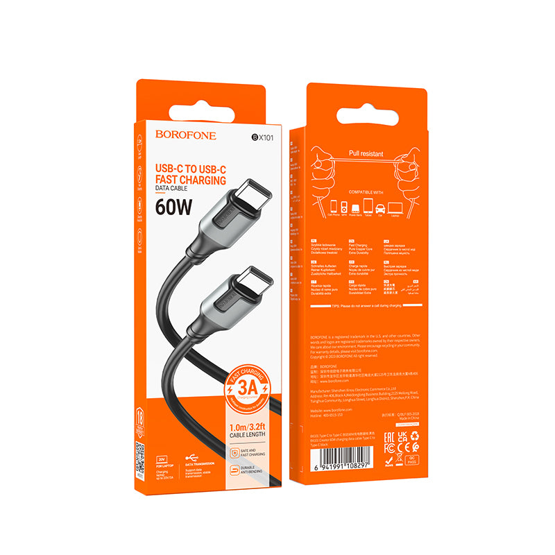 Borofone – Кабел Bx101 Creator – Type-C към  Type-C 60W 3A 1m. – Черен
