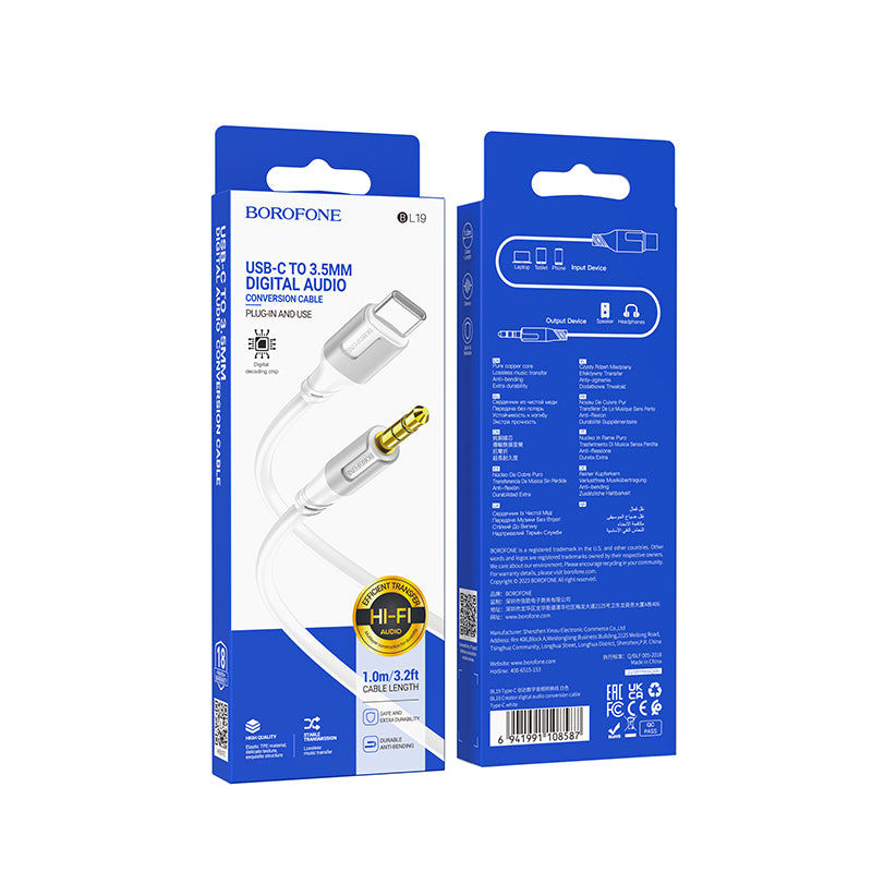 Borofone – Кабел – Bl19 – Jack 3,5Mm → Type- C – 1m.– Бял
