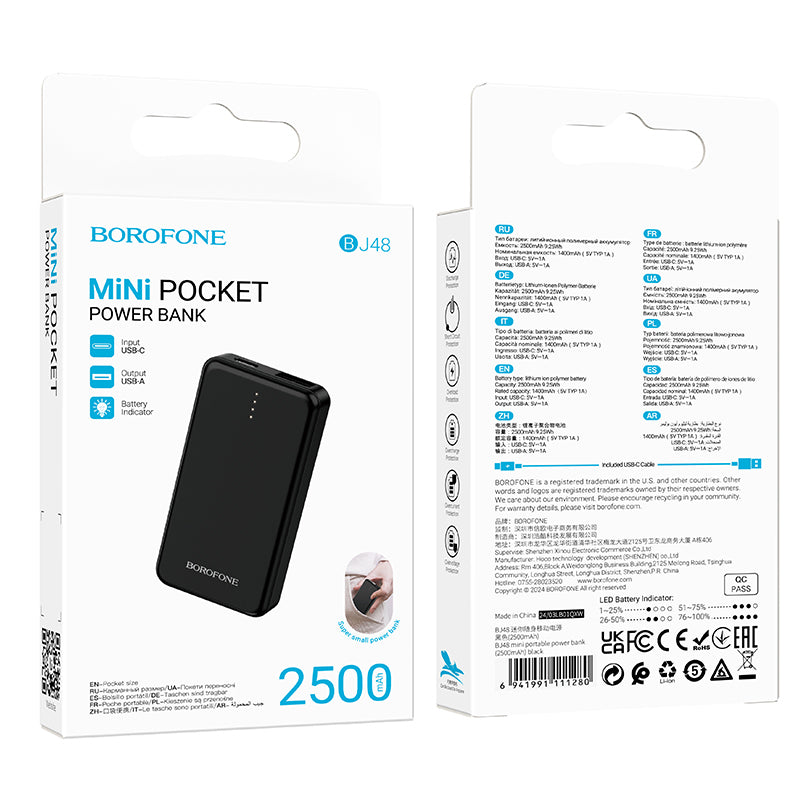 Borofone – Power Bank 2500Mah Bj48 Mini Usb – Черен