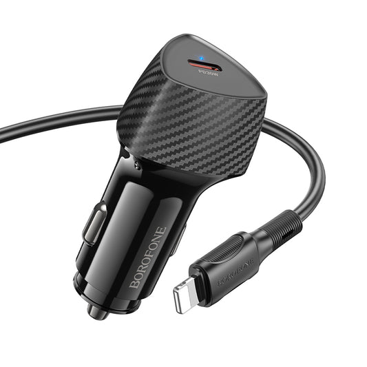 Borofone – Зарядно за кола – BZ31B Solid Type-C PD 30W – Кабел Type-C → Lightning – Черен