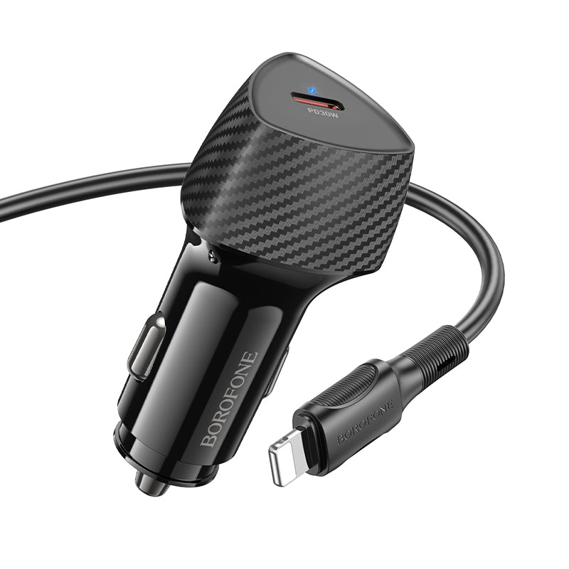 Borofone – Зарядно за кола – BZ31B Solid Type-C PD 30W – Кабел Type-C → Lightning – Черен