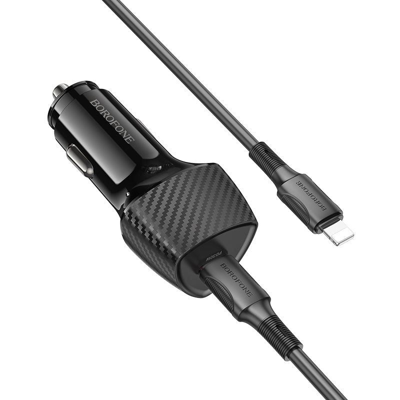 Borofone – Зарядно за кола – BZ31B Solid Type-C PD 30W – Кабел Type-C → Lightning – Черен