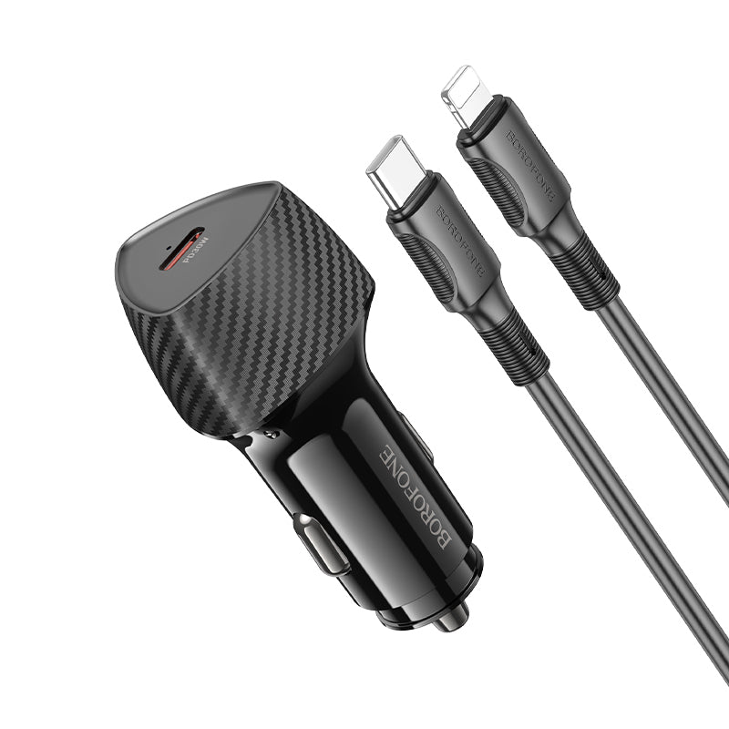 Borofone – Зарядно за кола – BZ31B Solid Type-C PD 30W – Кабел Type-C → Lightning – Черен