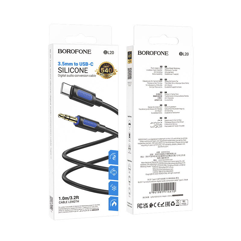 Borofone – Кабел – Bl19 – Jack 3,5Mm → Type- C – 1m. – Черен
