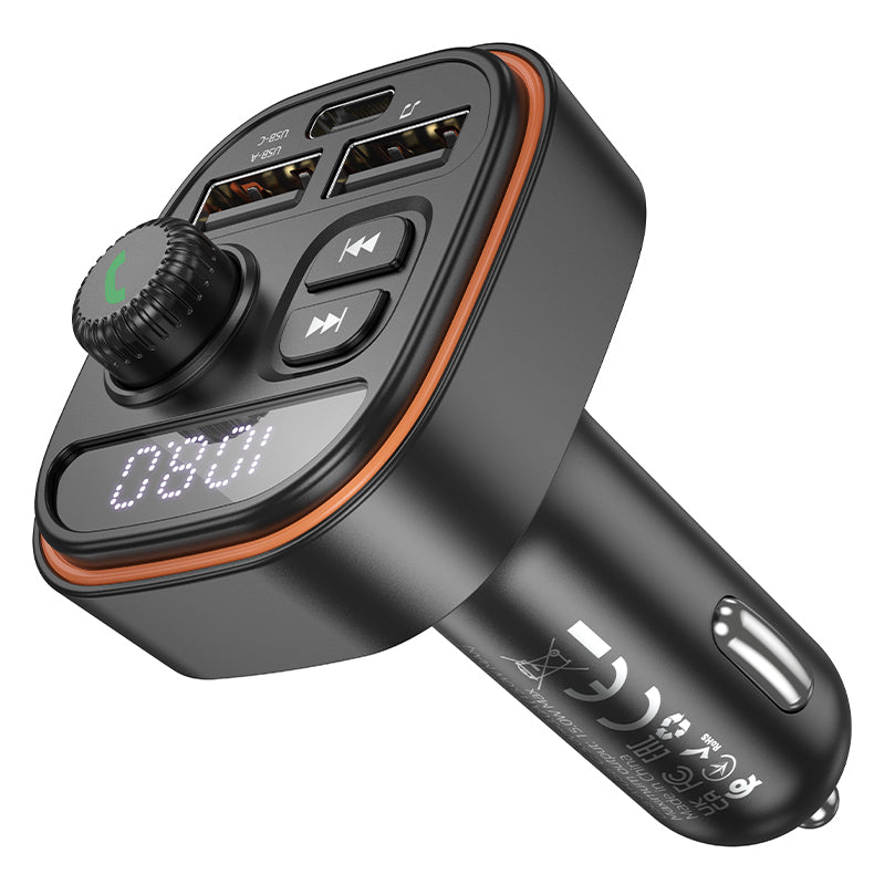 Borofone – Bluetooth FM Автомобилен трансмитер – Bc59 Heroic – Mp3–Bluetooth –2XUsb + Type-C – Черен