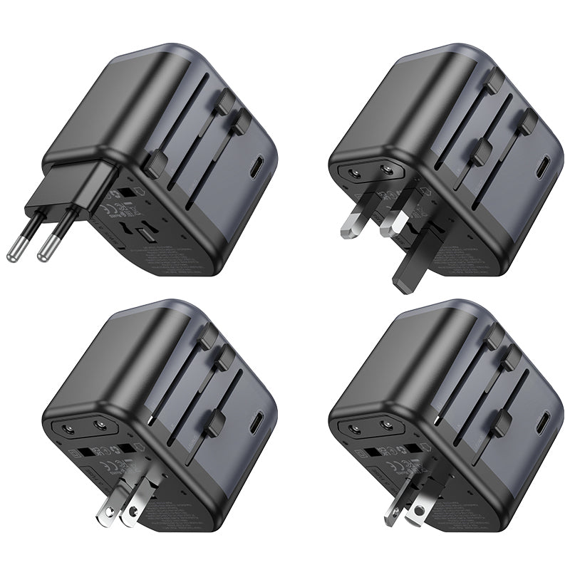 Blavec – Заряден адаптер – универсален – Bac12 2Xusb + Type-C –USA, UK, EU, AU– Черен