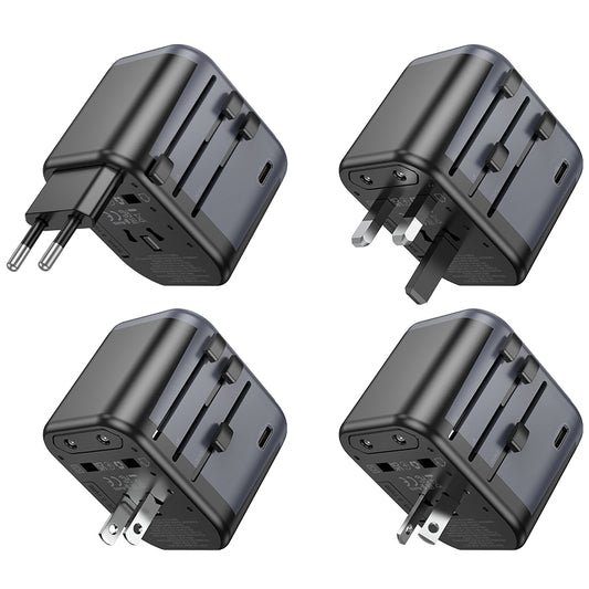 Blavec – Заряден адаптер – универсален – Bac12 2Xusb + Type-C –USA, UK, EU, AU– Черен