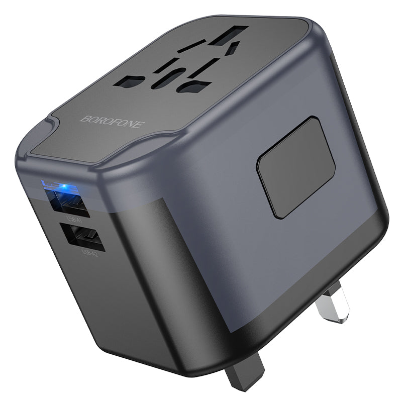 Blavec – Заряден адаптер – универсален – Bac12 2Xusb + Type-C –USA, UK, EU, AU– Черен