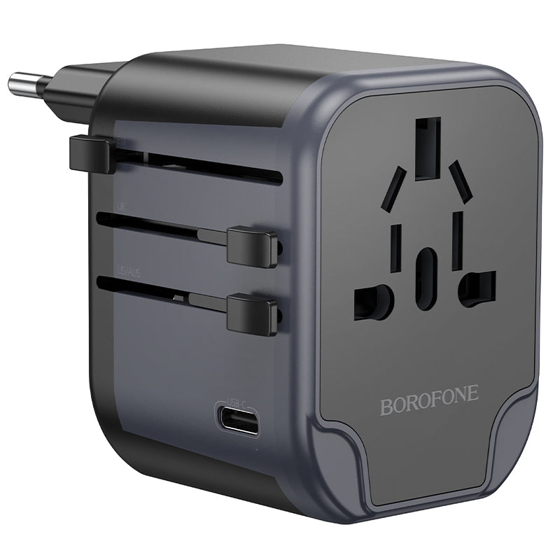 Blavec – Заряден адаптер – универсален – Bac12 2Xusb + Type-C –USA, UK, EU, AU– Черен