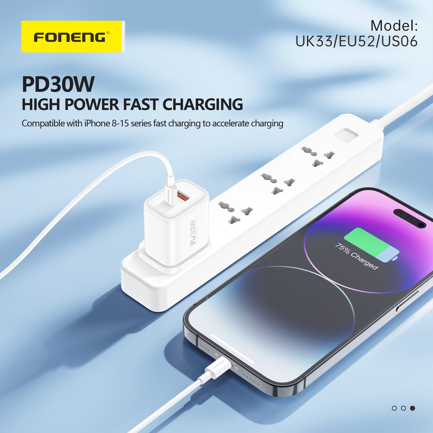 Foneng – Заряден адаптер –  EU52 USB + Type-C QC 3.0 PD 30W – Бял