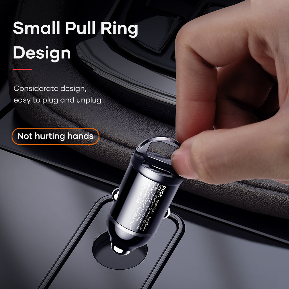 Rock – Зарядно Авто H18 Mini USB + Type-C 30W 3A – Черен
