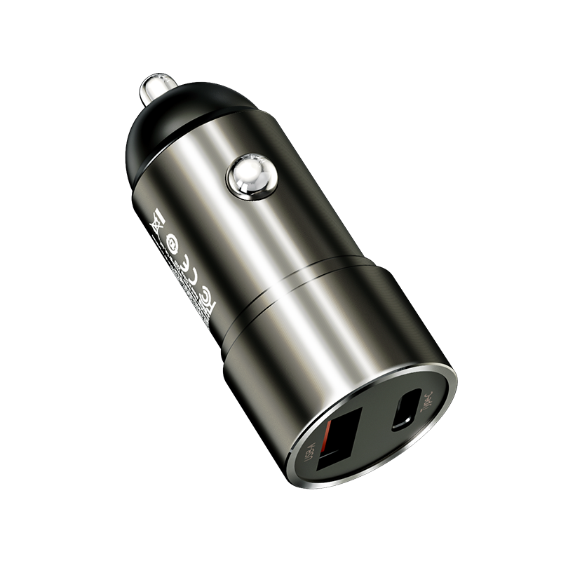 Rock – Заряден адаптер – закола – H20 USB + Type-C 15W 3A – Тъмно сив